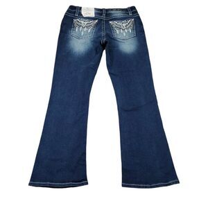 Stella in Dreams Mid Rise Boot Jeans Bootcut Sequin Bull Oxen Size 15 32 Blue